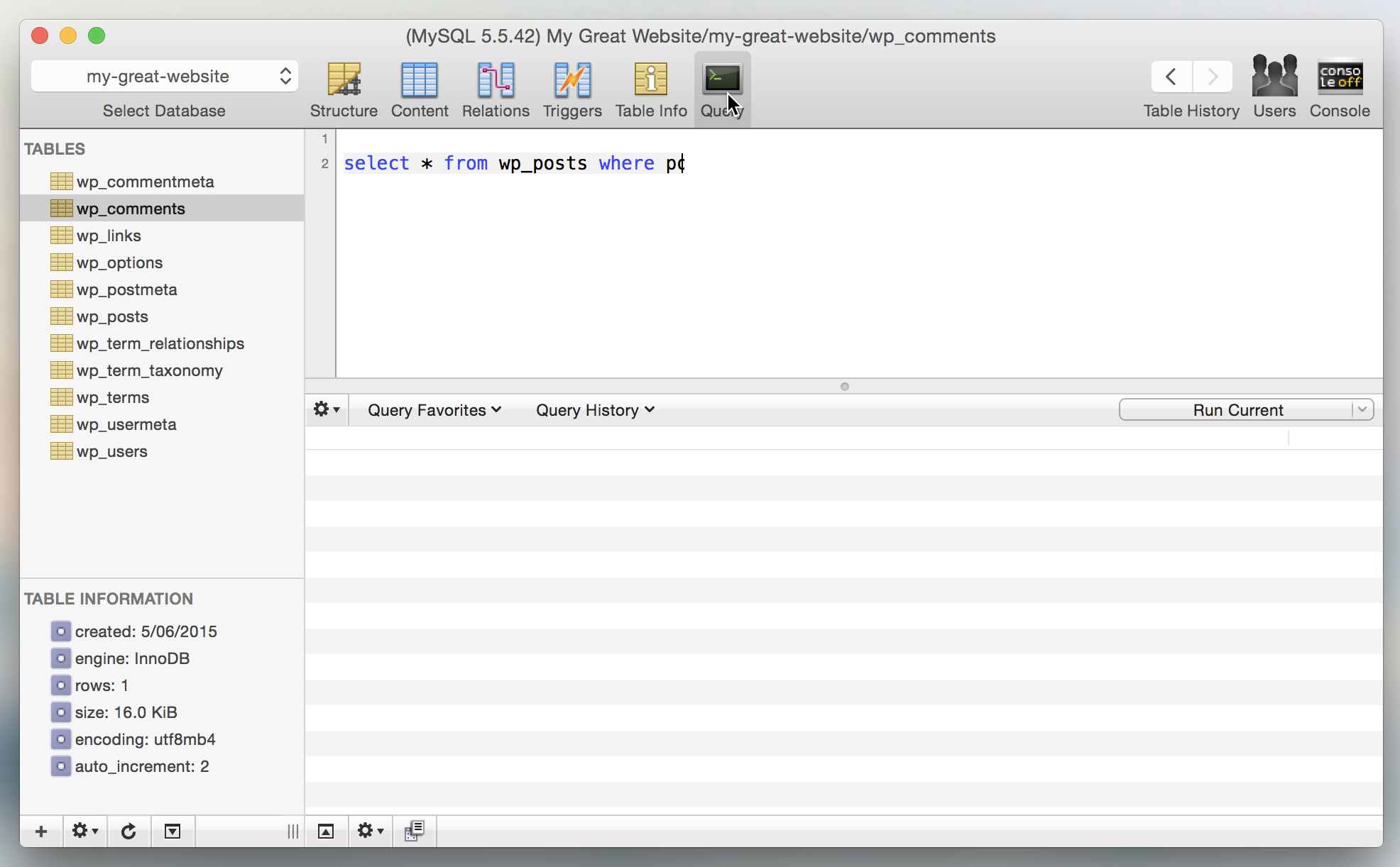 screenshot of Sequel Pro